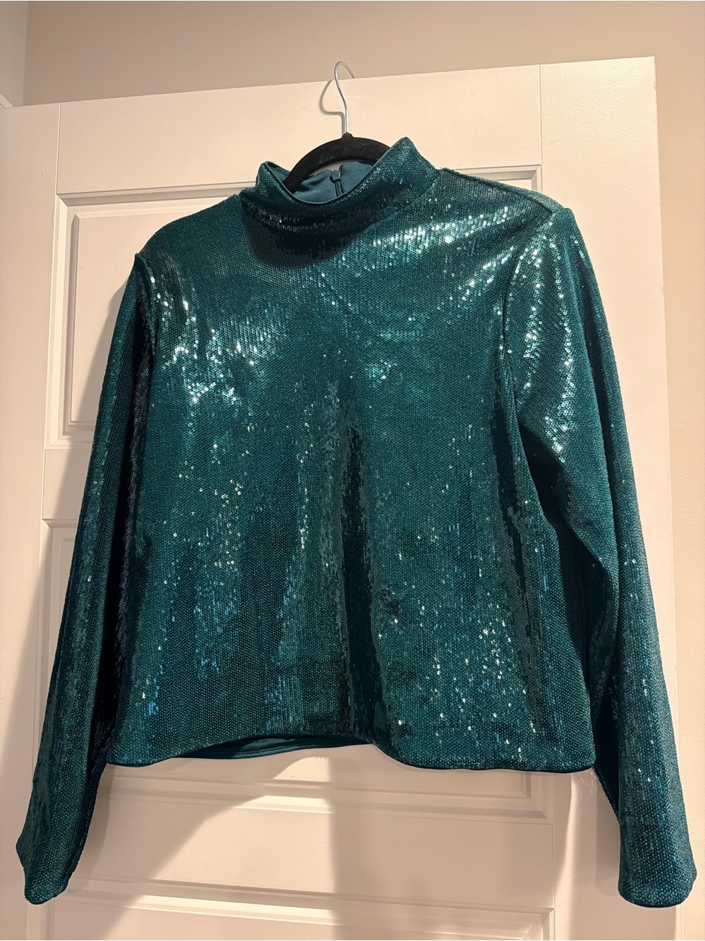 Express Teal Sequin Mock Neck Top